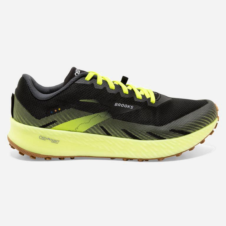 Brooks Men's Catamount Trail Running Shoes Singapore - Black/Nightlife/GreenYellow (54736-BCET)